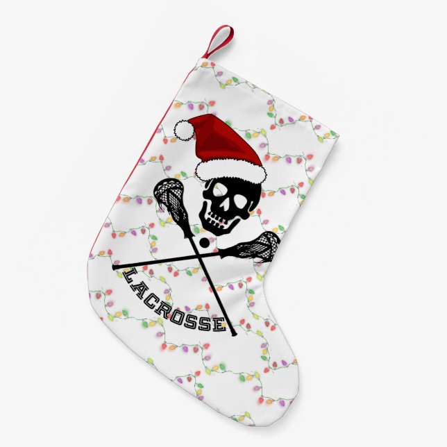 Meia De Natal Pequena Vinhetas de Lacrosse Natal (Frente (Pendurada))