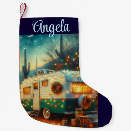 Meia De Natal Pequena Vintage Camper Christmas em Desert Saguaro Cactus