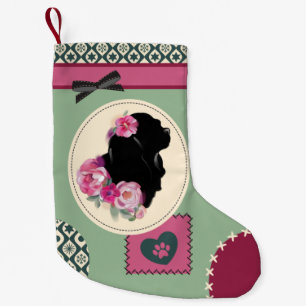 Meia De Natal Pequena Vintage Cavalier Natal em verde-rosa