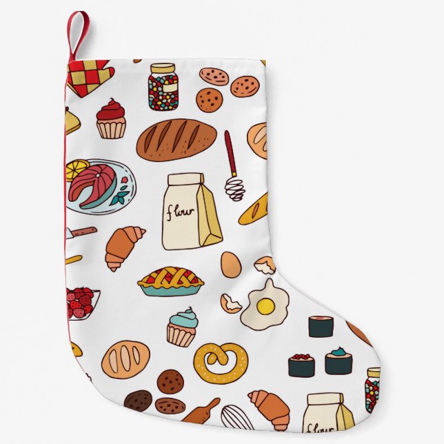 Meia De Natal Pequena vintage com comida. (Frente)