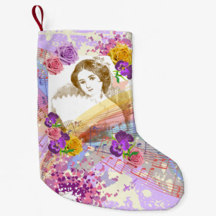 Meia De Natal Pequena Vintage Fan Lady Music & Flowers (Vintage Fan Lady