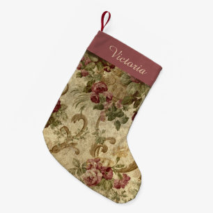 Meia De Natal Pequena Vintage Floral Vitoriano com Nome