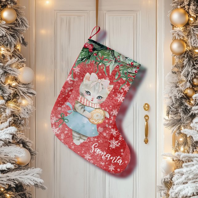 Meia De Natal Pequena Vintage gatinho natalino (christmas stockings personalized,design your own stocking,vintage christmas stocking,cat cookies sto)