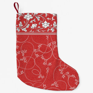 Meia De Natal Pequena Vintage Holly Chinoiserie Red White Holiday