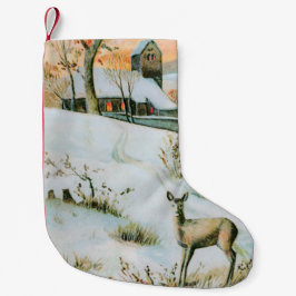 Meia De Natal Pequena Vintage neve, paisagem de inverno com veado