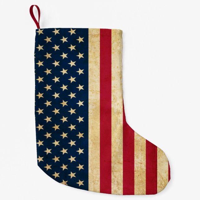 Meia De Natal Pequena Vintage Patriotic American Flag (Frente)