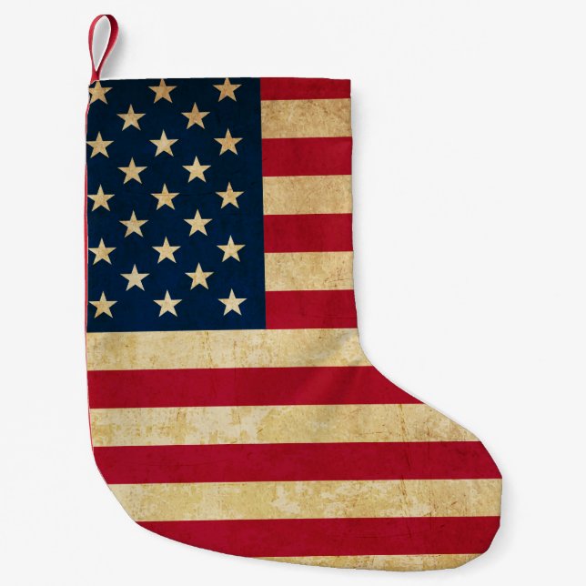 Meia De Natal Pequena Vintage Patriotic American Flag (Frente)