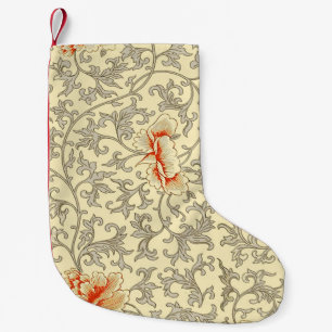 Meia De Natal Pequena Vintage Pink Cinza Botânica Floral