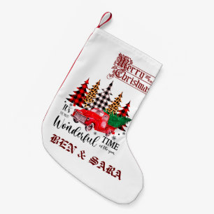 Meia De Natal Pequena Vintage Red caminhão Feliz Natal com seu nome