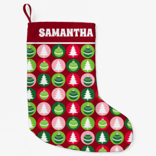 Meia De Natal Pequena Vintage Retro Árvores e Ornamentos de Natal
