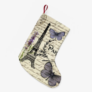 Meia De Natal Pequena vintage rustic borterfly paris eiffel torre