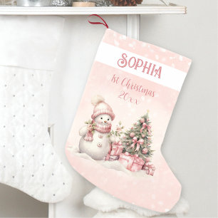 Meia De Natal Pequena Vintage Snowman Girl Pink 1 rua Natal Stocks