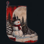 Meia De Natal Pequena Vintage Snowman Snowy Nights<br><div class="desc">Vintage Snowman Snowy Nights art. Este boneco de neve parece feliz à luz da lua numa fria véspera de Natal. Será que ele vem à vida?</div>