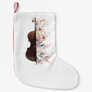Meia De Natal Pequena Violino com flores.