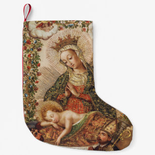 Meia De Natal Pequena Virgem da Escola Cuzco Adorando o Menino Jesus