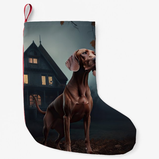 Meia De Natal Pequena Vizsla Halloween Assustador (Frente)