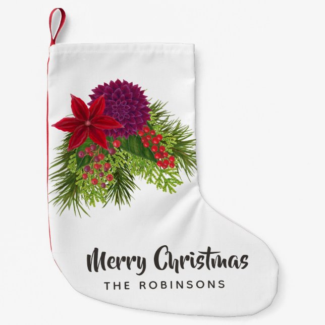 Meia De Natal Pequena Watercolor Floral Natal (Frente)