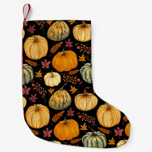 Meia De Natal Pequena Watercolor Pumpkins: Padrão Sem Costura de outono.