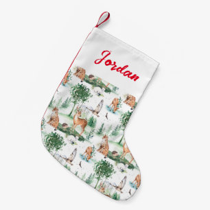 Meia De Natal Pequena Watercolor Woodland Baby Animal Patterno