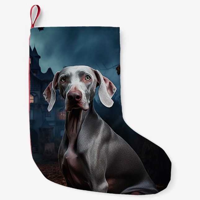 Meia De Natal Pequena Weimaraner Halloween Scary (Frente)