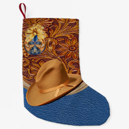 Meia De Natal Pequena Western Cowboy Hat e Rope Faux Leather