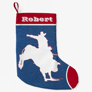 Meia De Natal Pequena Western Cowboy Rodeo Bull Caminhando em Couro Faux