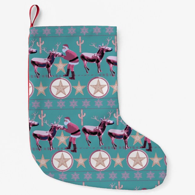 Meia De Natal Pequena Western Donkey Christmas Gingerbread Texas Star (Frente)