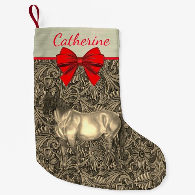 Meia De Natal Pequena Western Faux Arrefeceram Impressão de Couro com Ca (Frente)