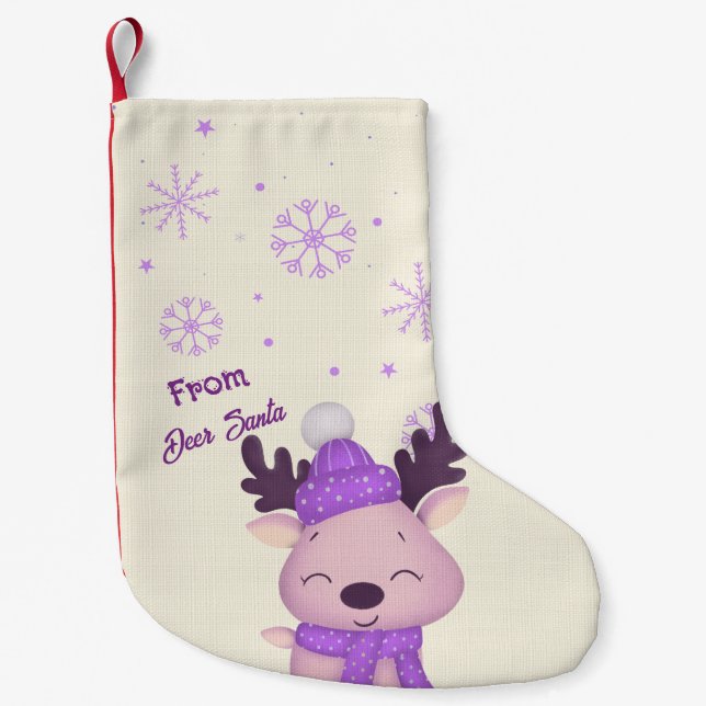 Meia De Natal Pequena Whimsical Cute Purple Reindeer Christmas Stocking (Frente)