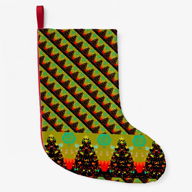 Meia De Natal Pequena Whimsical Folk Art Christmas Tree Fun (Frente)