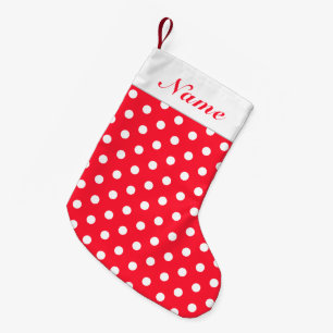 Meia De Natal Pequena White Dots Red Christmas Stocks Personalize Name (