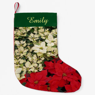 Meia De Natal Pequena White e Red Poinsettias I Feriado Floral