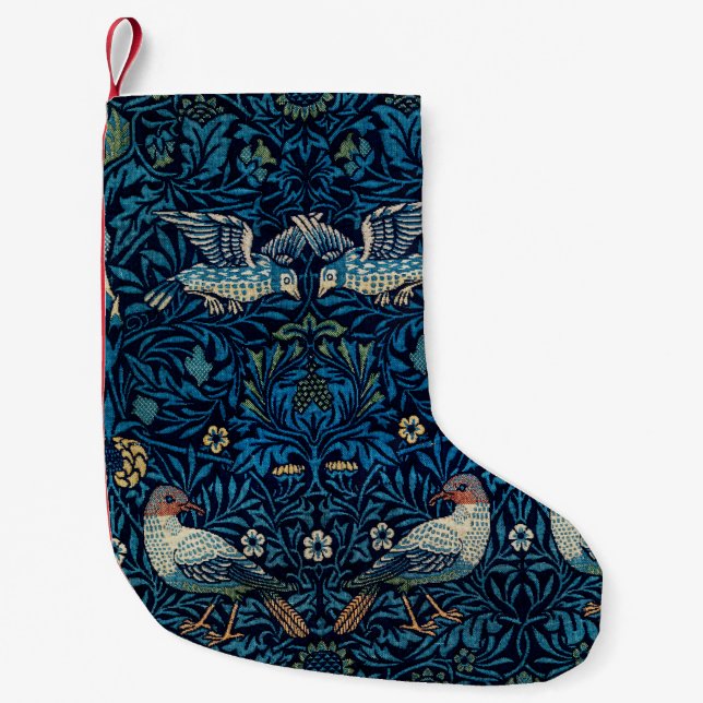 Meia De Natal Pequena William Morris Blue Birds Tapeçaria Clássica (Frente)