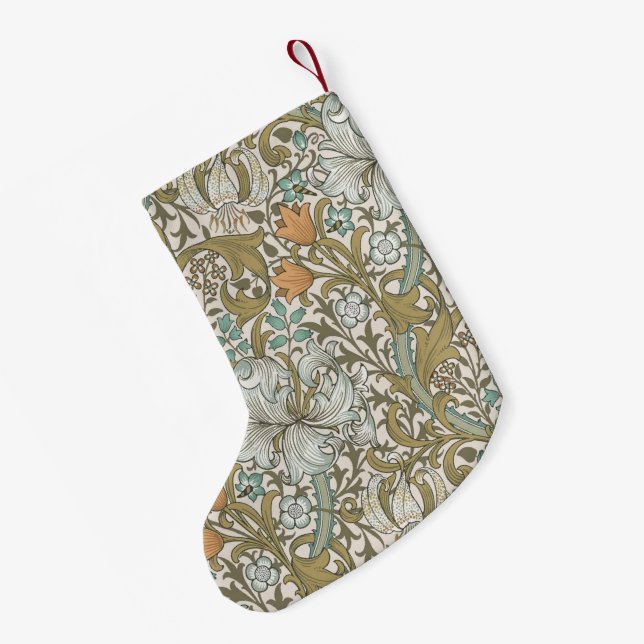 Meia De Natal Pequena William Morris Ouro Lily Blue Dourado Classic (Verso (Pendurada))