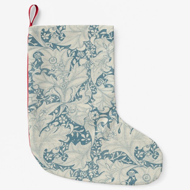 Meia De Natal Pequena William Morris Wallflower Blue damask (Frente)