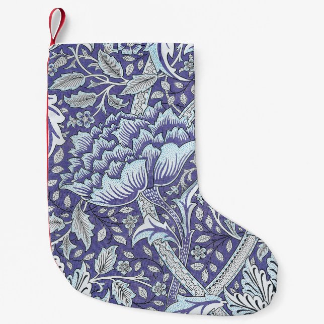 Meia De Natal Pequena William Morris Windrush Padrão Floral Azul (Frente)