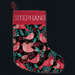 Meia De Natal Pequena Winter Berries Birds Christmas Personalization Nam<br><div class="desc">Esta estocagem personalizada de Natal apresenta um padrão moderno de design com aves,  bagas e folhagem de inverno. Personalize-o com o seu nome.</div>