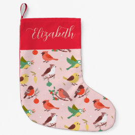 Meia De Natal Pequena Winter Christmas Birds Personalized Kids