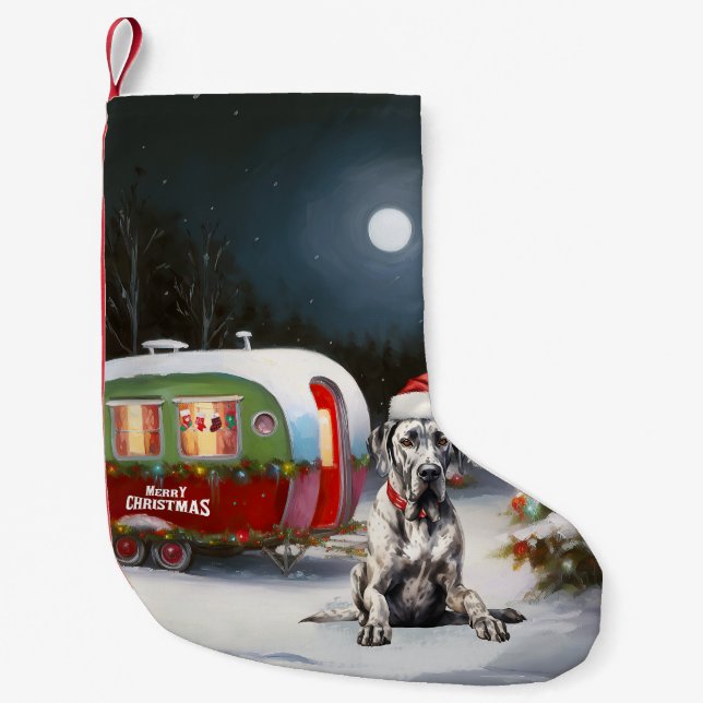 Meia De Natal Pequena Winter Great Dane Caravan Christmas Adventure (Frente)