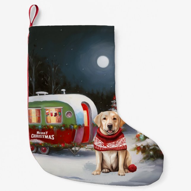 Meia De Natal Pequena Winter Labrador Caravan Christmas Adventure (Frente)