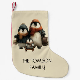Meia De Natal Pequena Winter Penguin Family Personalized Design