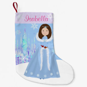 Meia De Natal Pequena Winter Princess Brunette Hair
