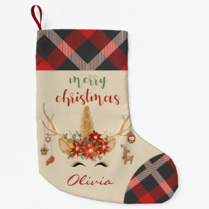 Meia De Natal Pequena Woodland Unicorn Face com Antlers