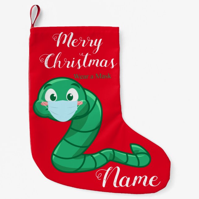 Meia De Natal Pequena Worm Kawaii Verde Thunder_Cove (Frente)