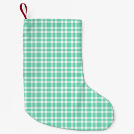 Meia De Natal Pequena Xadrez Branco Aquamarine