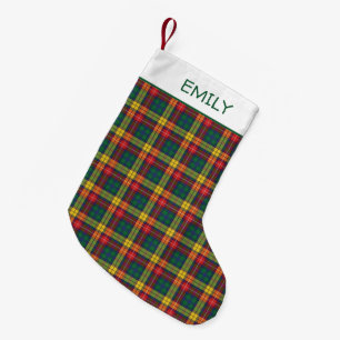 Meia De Natal Pequena Xadrez Buchanan Personalizado Nome Tartan