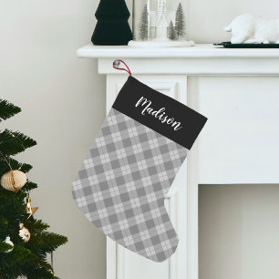 Meia De Natal Pequena Xadrez Cinza Elegante Personalizado