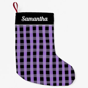 Meia De Natal Pequena Xadrez de Búfalo Roxo Preto Nome Personalizado