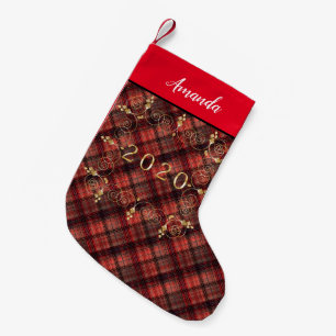 Meia De Natal Pequena Xadrez de preto-branco-de-tartã-escocês