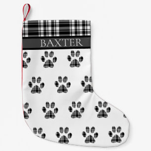 Meia De Natal Pequena Xadrez de Tartan em preto e branco para impressão